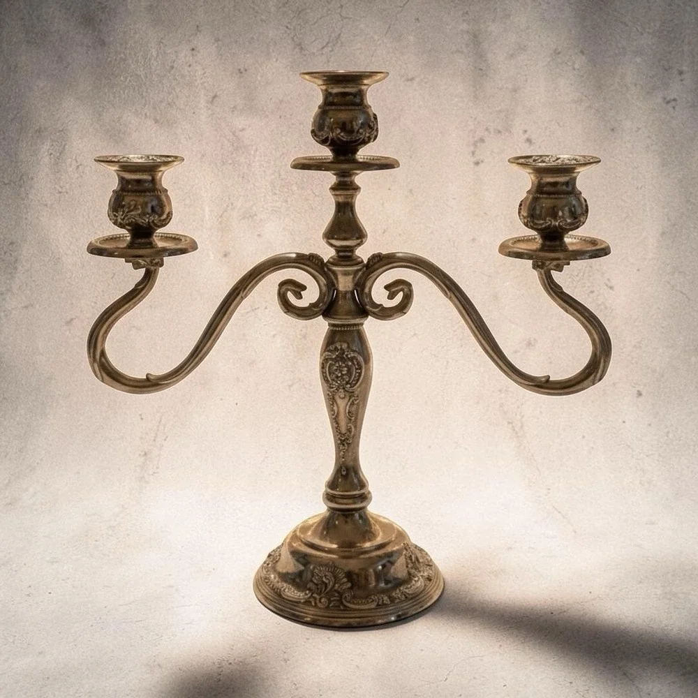 Vintage Godinger Silver Plated 3 Three Light Candelabra Ornate Baroque Detailing